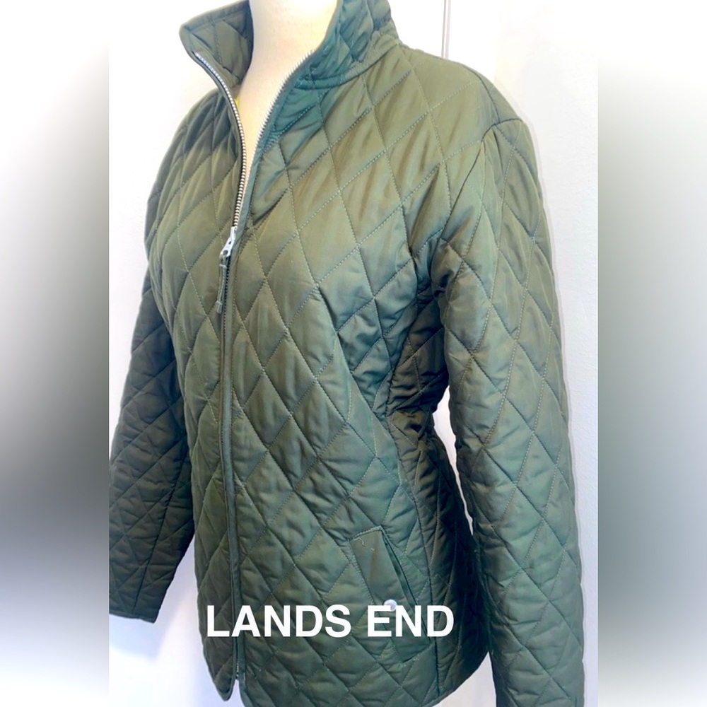 LANDS END Quilted Green Jacket for Women - Size M - EUC